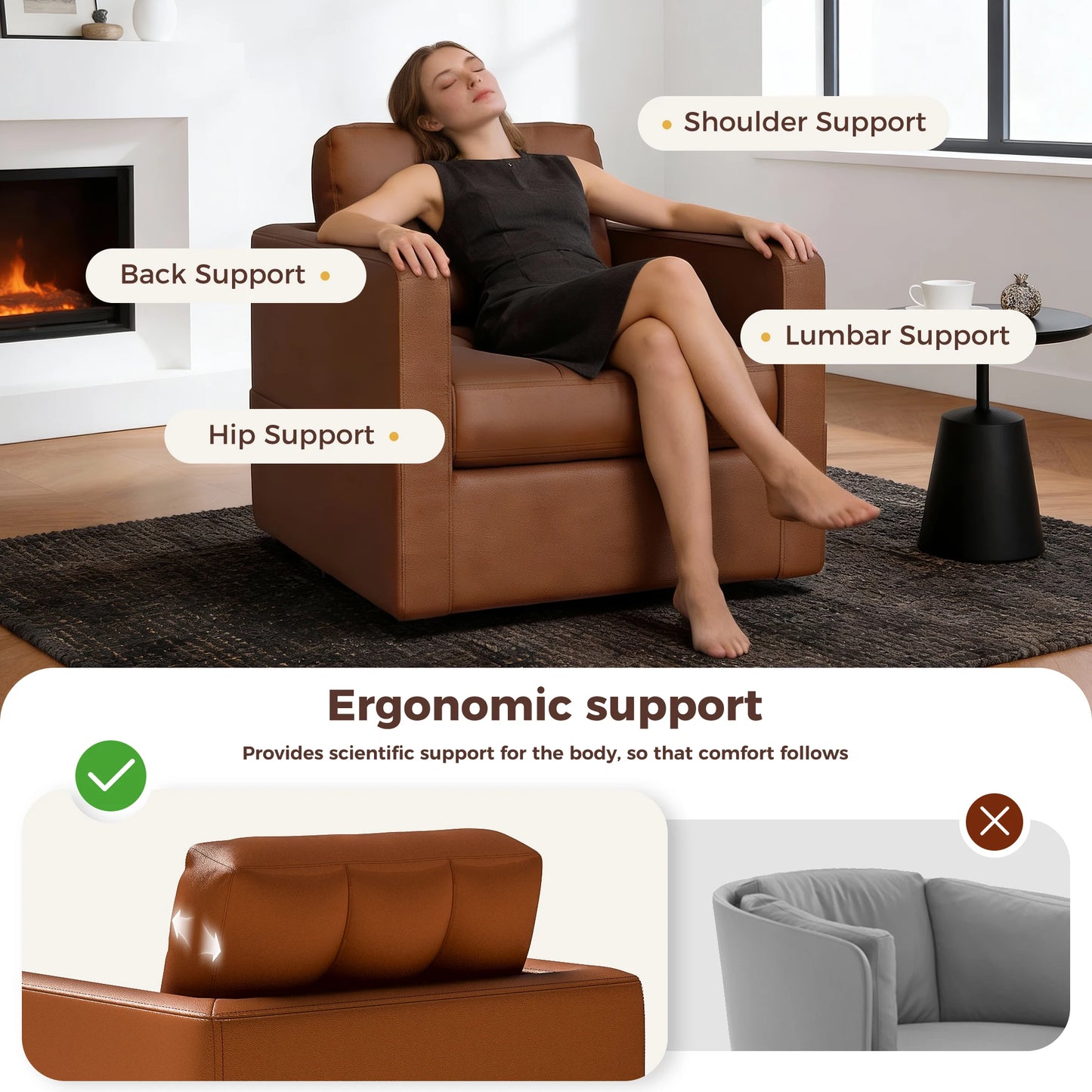 Kerdom Swivel Accent Chair With Pu Leather Upholstery And Pocket