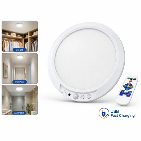 4/2Pack Rechargeable Sensor Ceiling Light with Remote Control, USB Charging, Magnetic Wireless Ceiling Light Battery Powered for Closet Shower Stairs Shed Hallway Porch Patio Ect