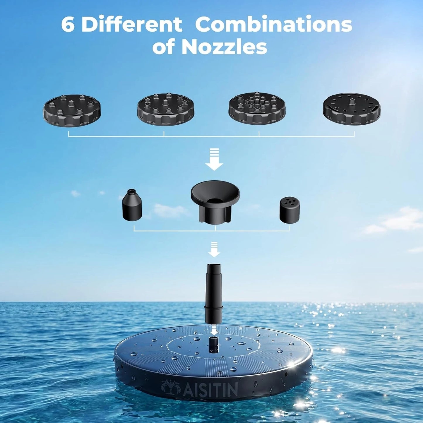 Floating Solar Fountain With Six Nozzles For Garden Pond