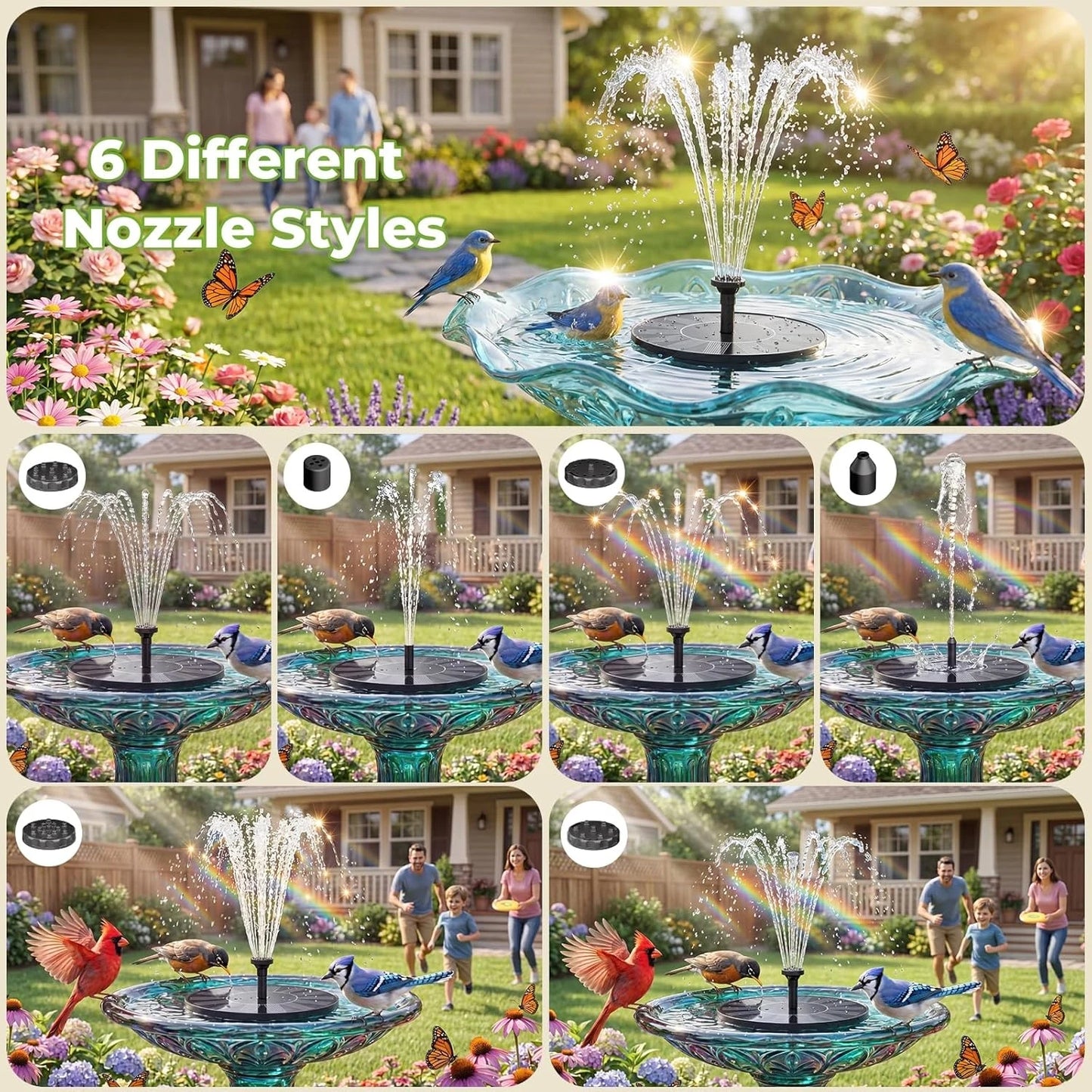 Floating Solar Fountain With Six Nozzles For Garden Pond