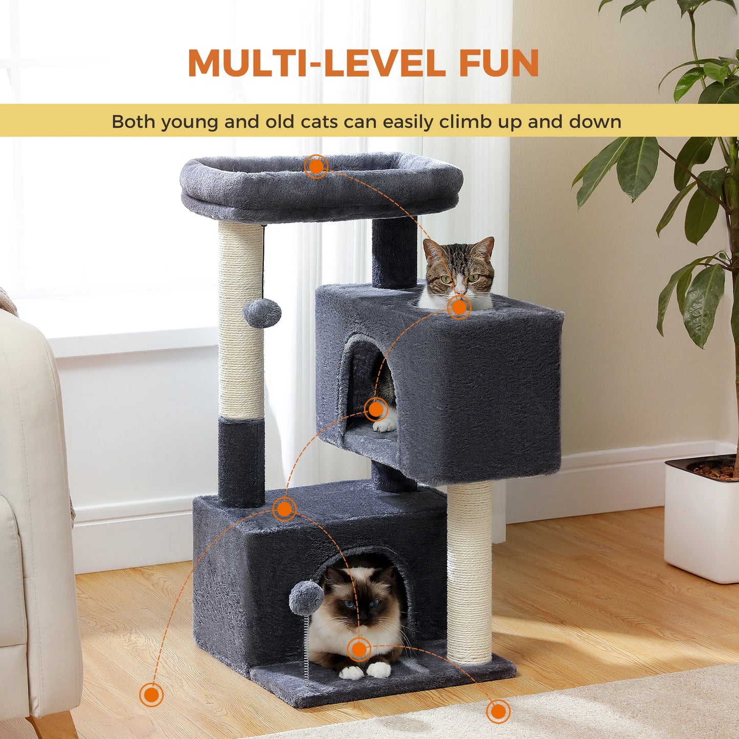 PAWZ Road Three Tier Cat Tree Tower With Sisal Posts