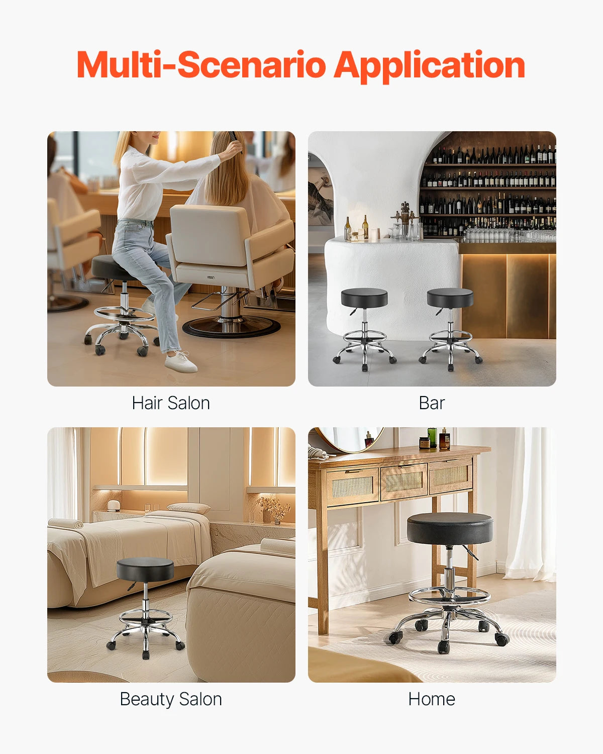 SucceBuy Adjustable Height Swivel Rolling Stool With Wheels
