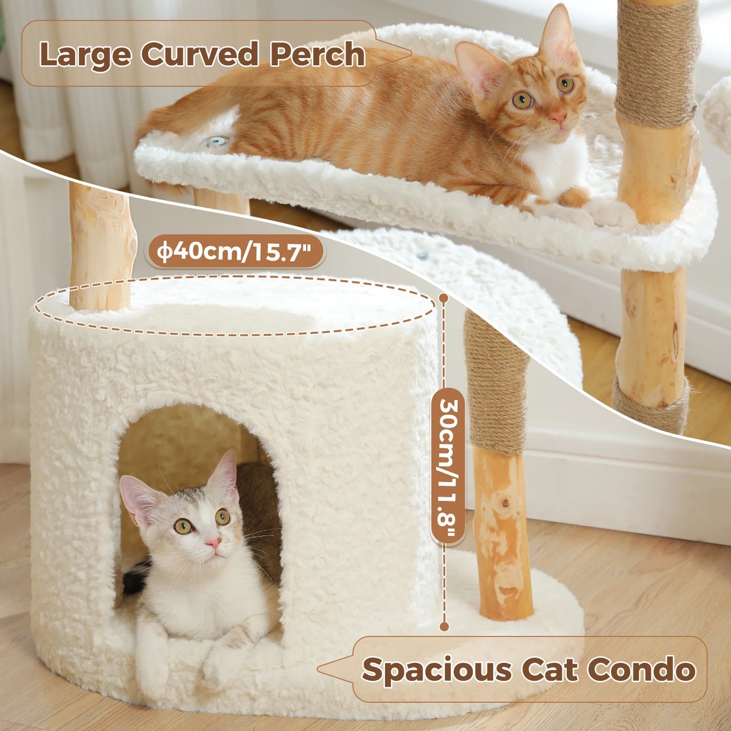 PAWZ Road Modern Wooden Cat Tree Tower With Wicker Basket
