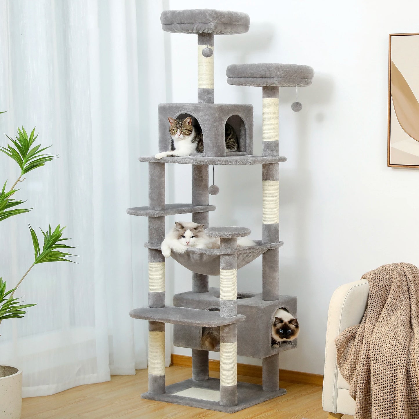 PEQULTI Five Level Cat Tree Tower With Scratching Posts Hammock