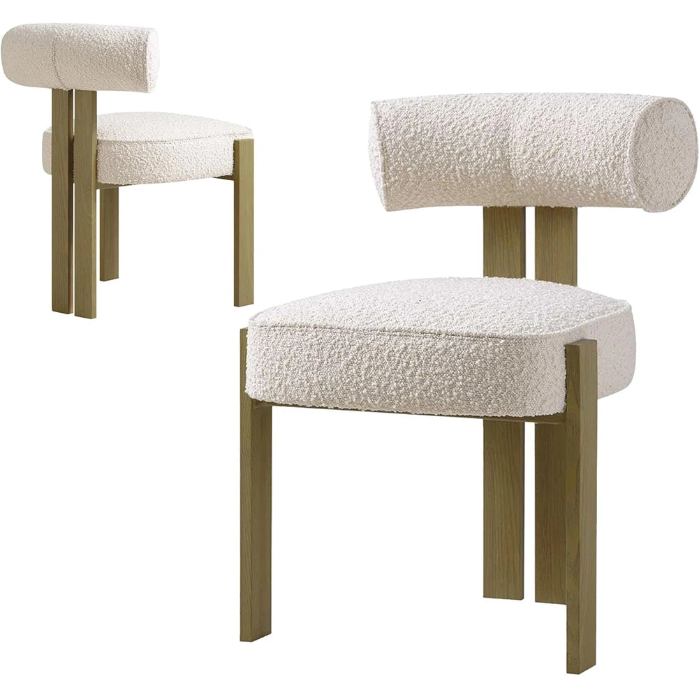 HiMISS Modern Boucle Dining Chairs With Ergonomic Curved Wooden Frame