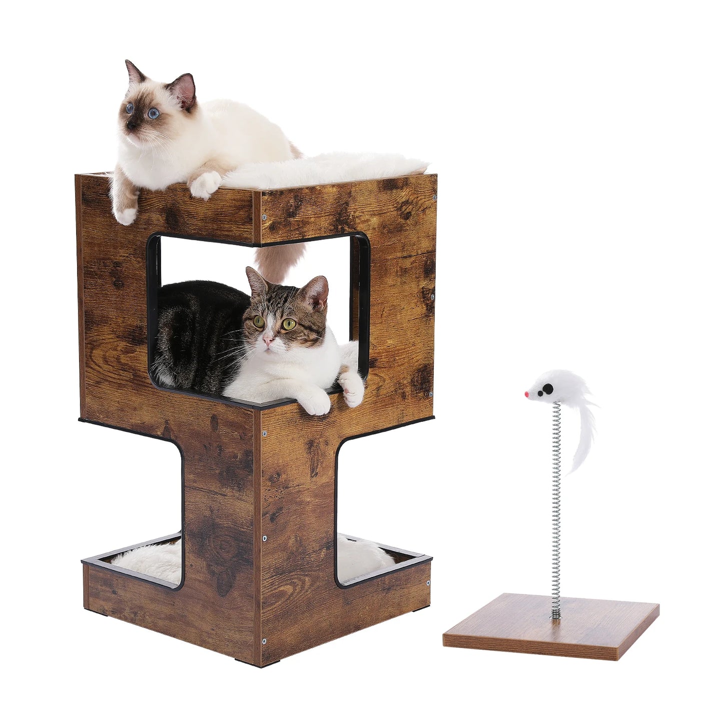 PAWZ Road Modern Wood Cat Condo Bed With Scratching Pad