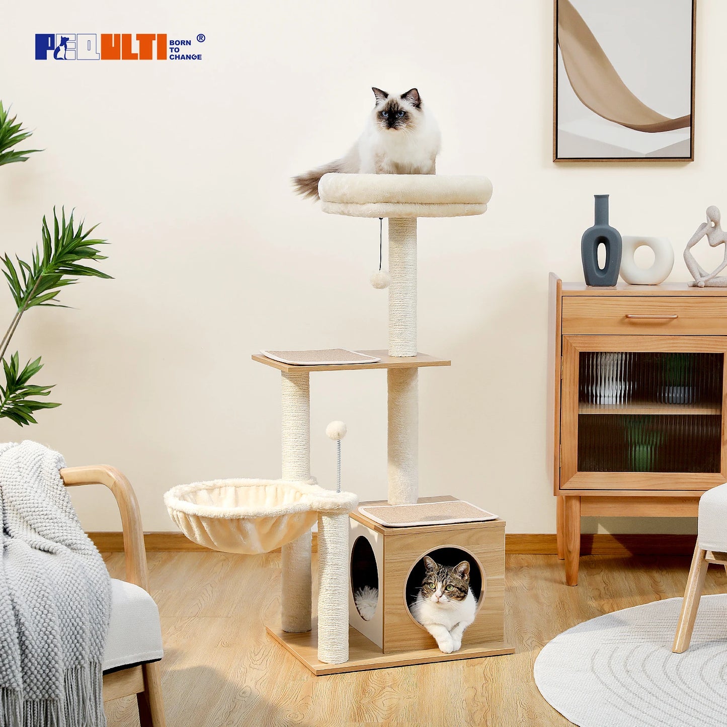 PAWZ Road Modern Cat Tree With Hammock And Sisal Posts
