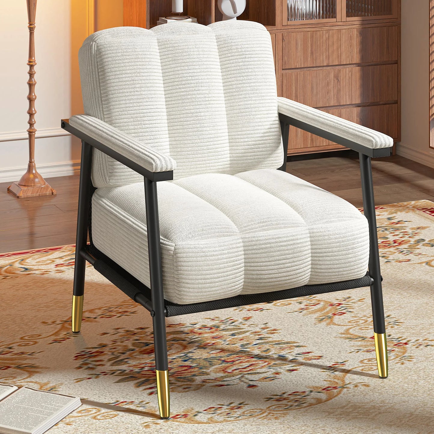 EnHomee Modern Upholstered Armchair With Thick Cushion And Metal Frame