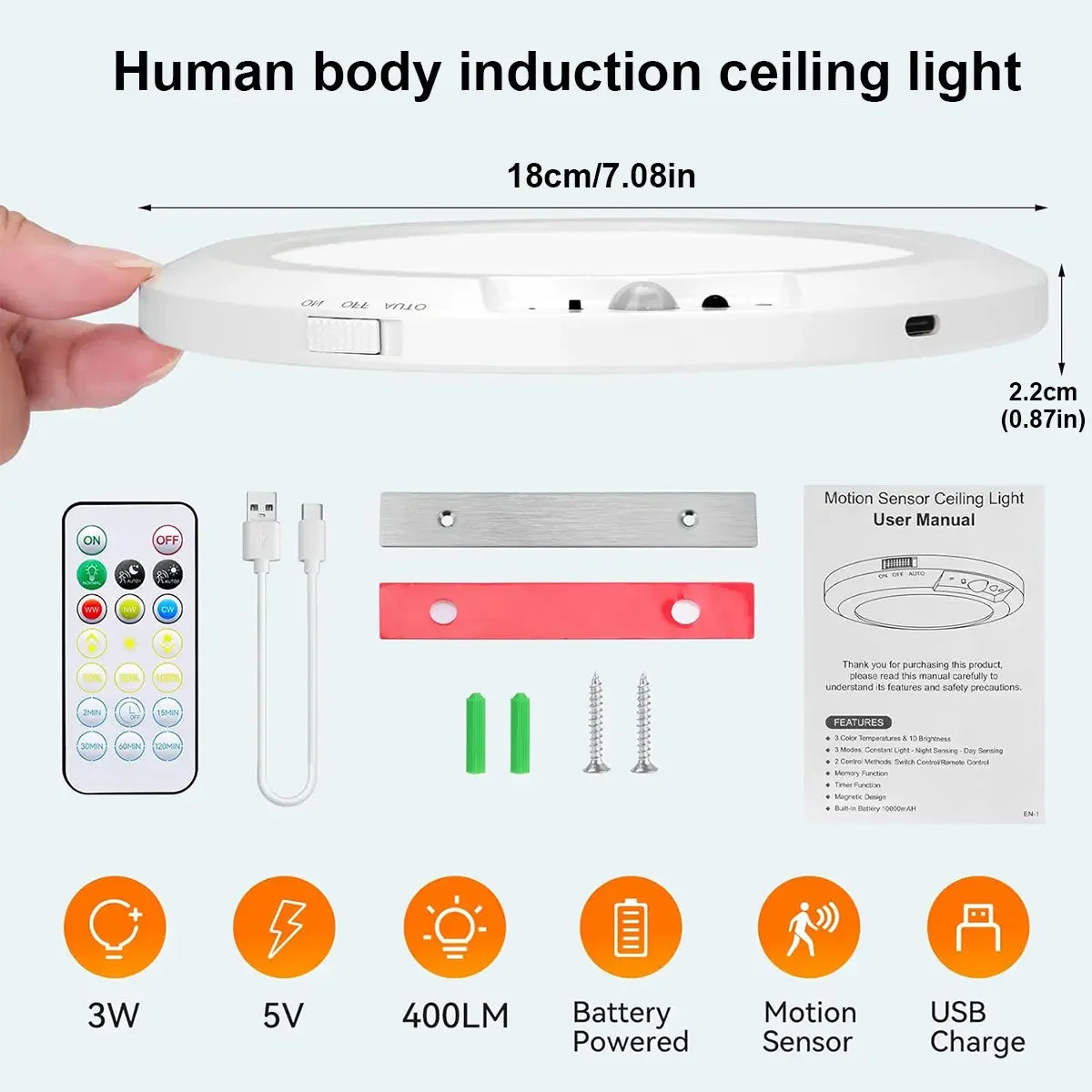 4/2Pack Rechargeable Sensor Ceiling Light with Remote Control, USB Charging, Magnetic Wireless Ceiling Light Battery Powered for Closet Shower Stairs Shed Hallway Porch Patio Ect