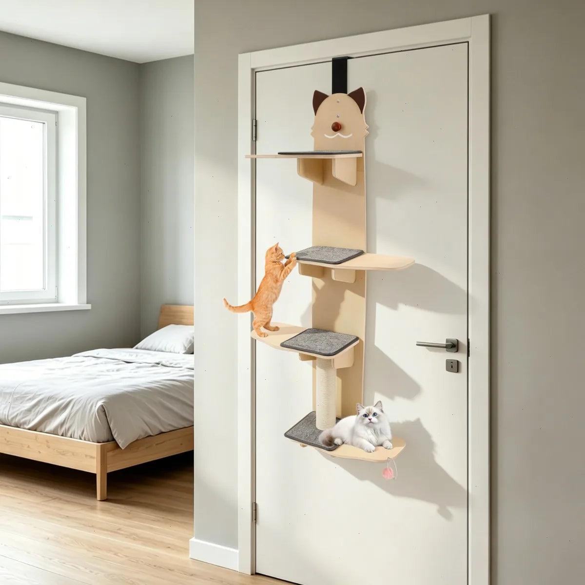 Door Hanging Cat Tree With Scratch Post And Teaser Ball