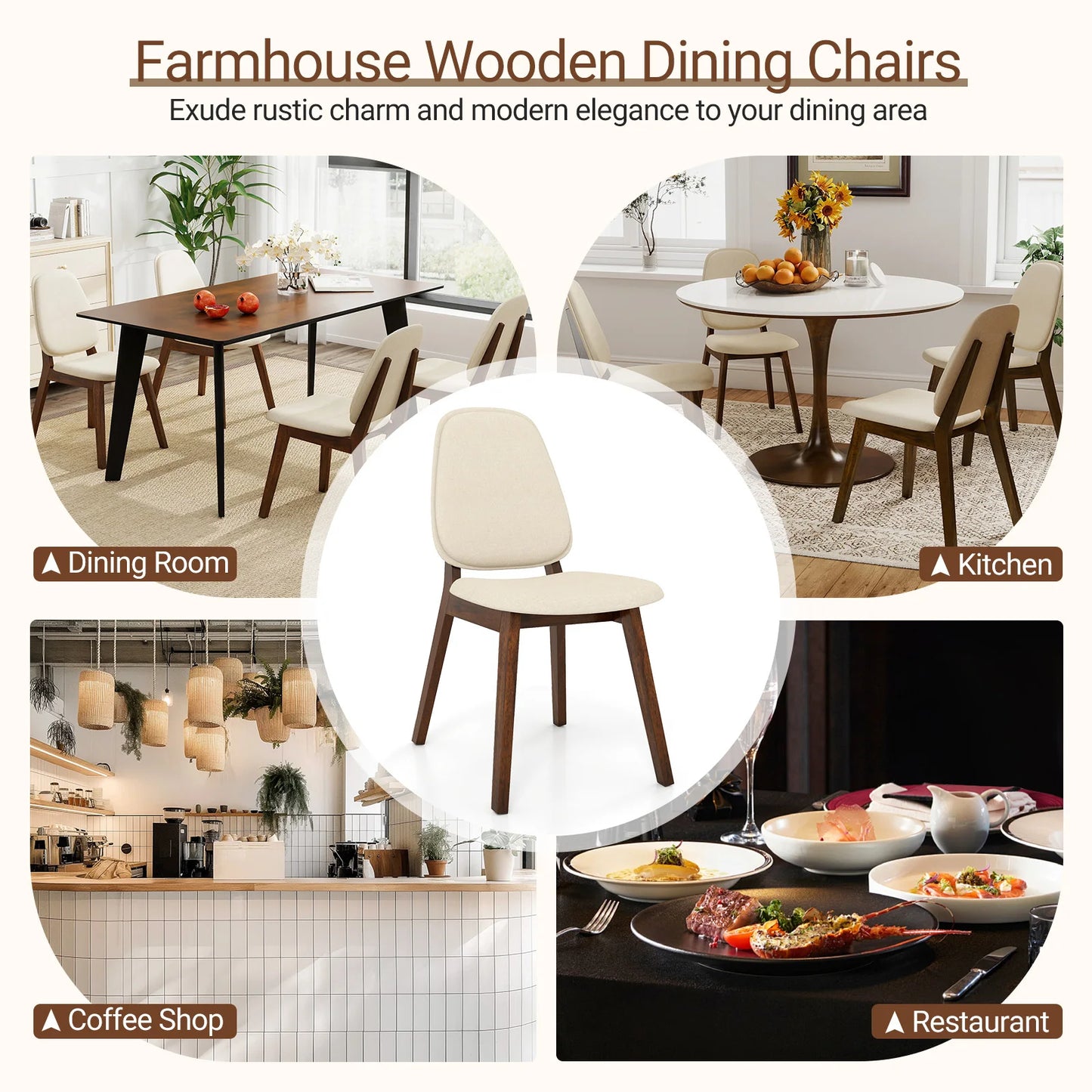 Homasis Modern Linen Upholstered Wooden Dining Chair For Home
