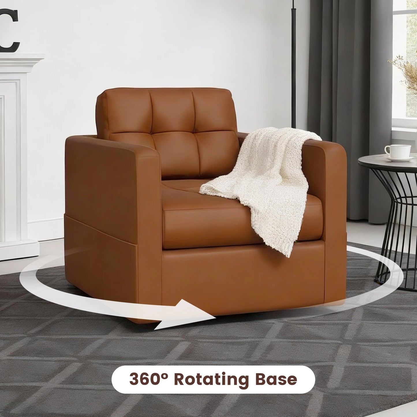 Kerdom Swivel Accent Chair With Pu Leather Upholstery And Pocket