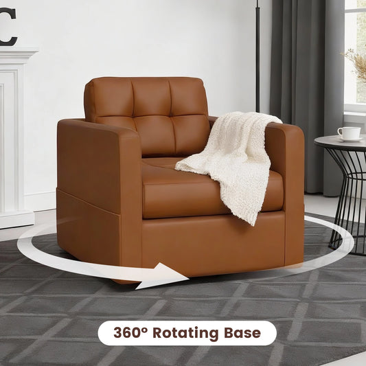 Kerdom Swivel Accent Chair With Pu Leather Upholstery And Pocket
