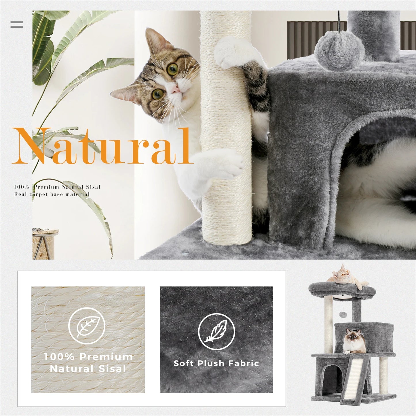 PAWZ Road Multilevel Cat Tower With Double Condo Sisal Posts