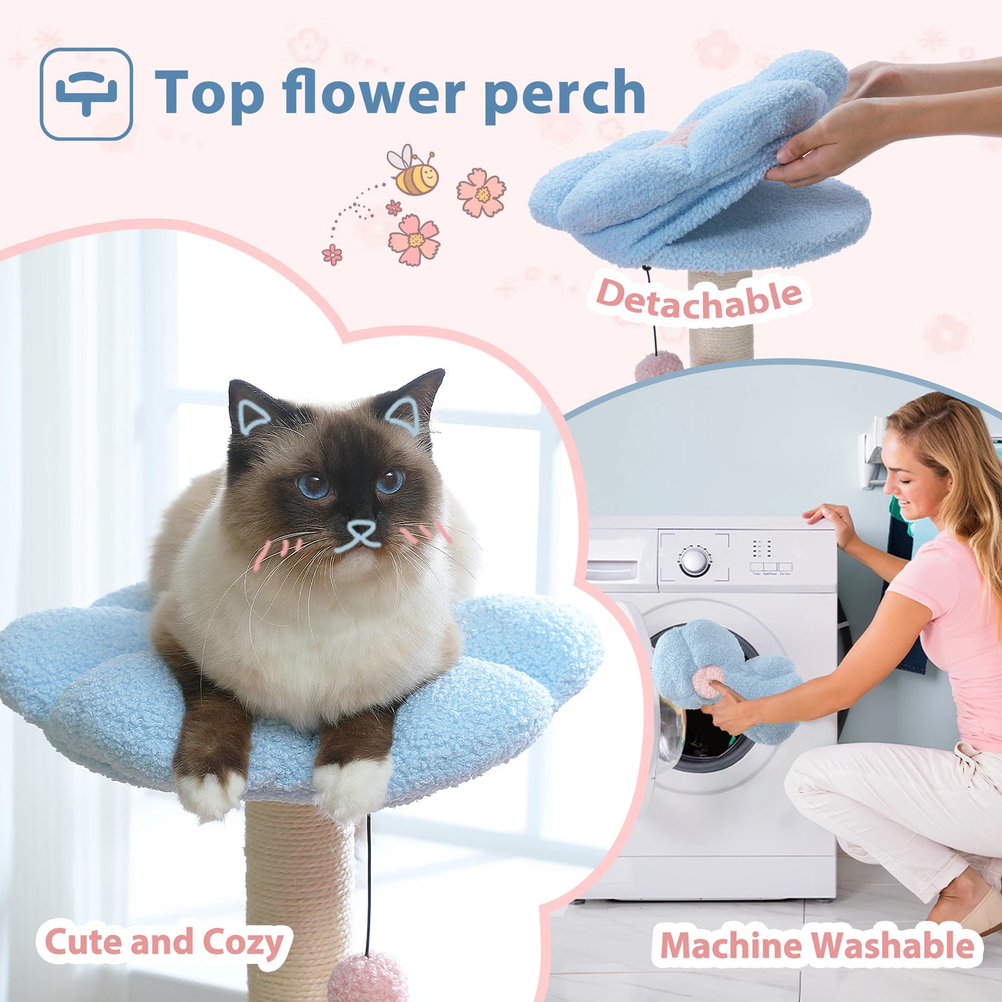 Petepela Flower Cat Tower With Sisal Posts And Metal Hammock
