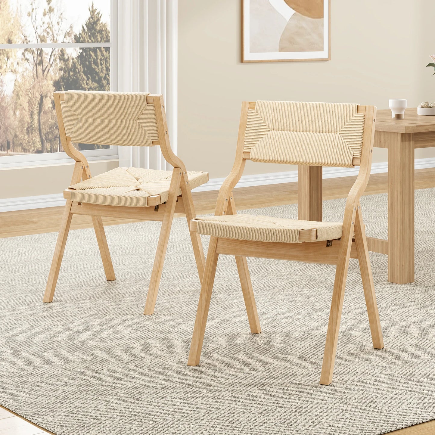 Farini Stackable Wooden Folding Dining Chairs Set With Woven Seat