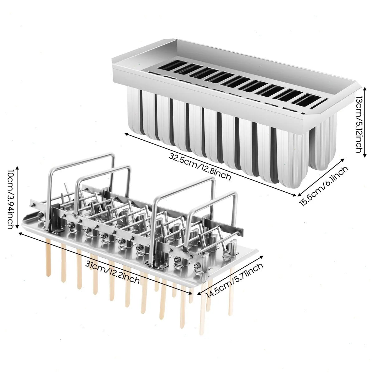 Ice Pop Mold, 0.8mm Stainless Steel, Makes 10/20/30 Pops, Removable One at a Time, Fast Freeze Design, Easy to Clean