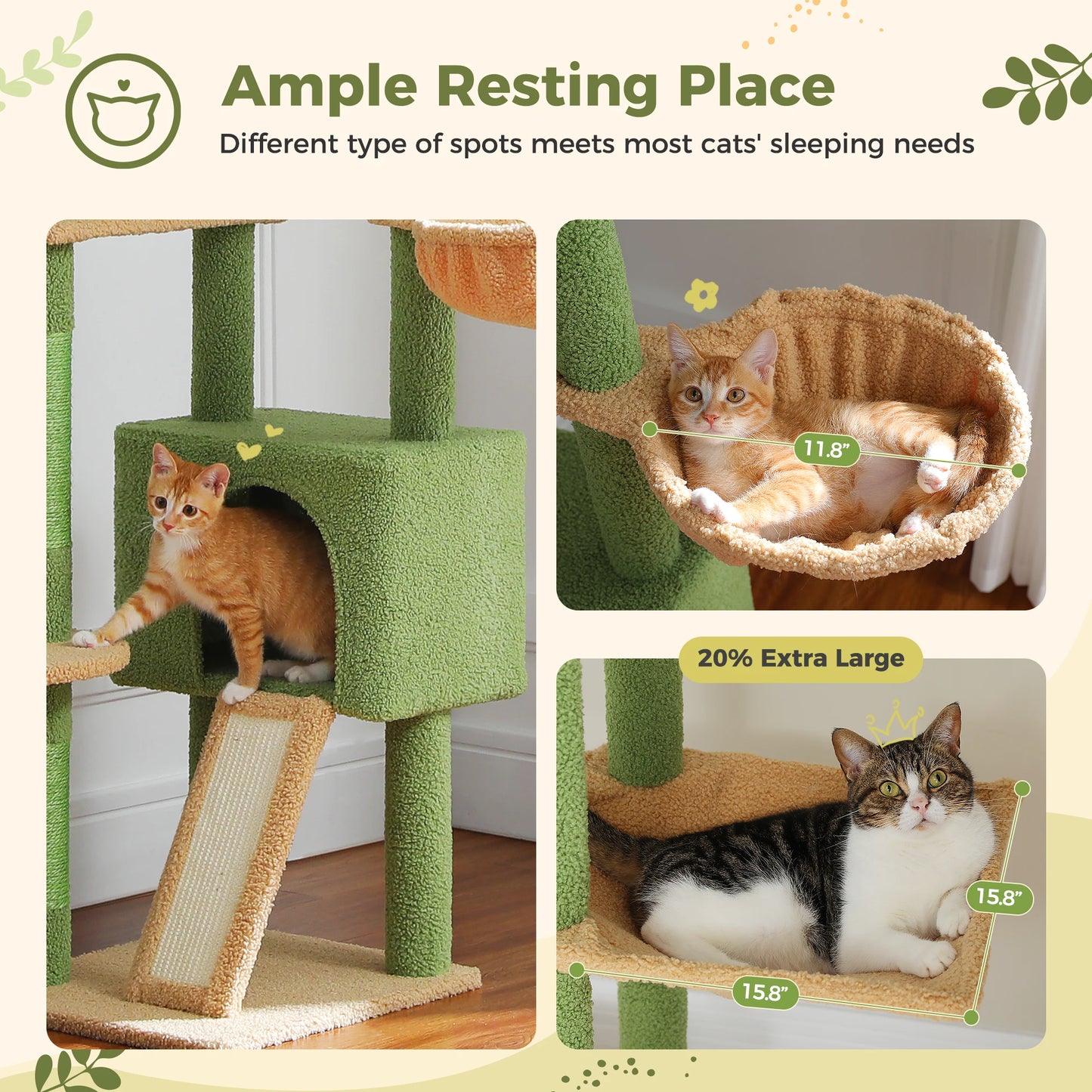 Petepeala Floor To Ceiling Cat Tree With Adjustable Cozy Hammock