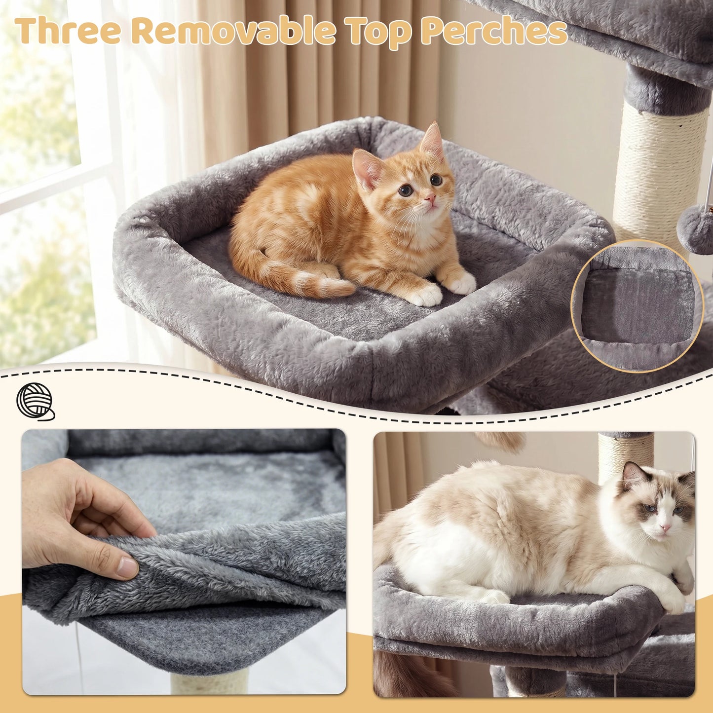 FOOWIN Indoor Cat Tree Tower With Plush Perches And Condos