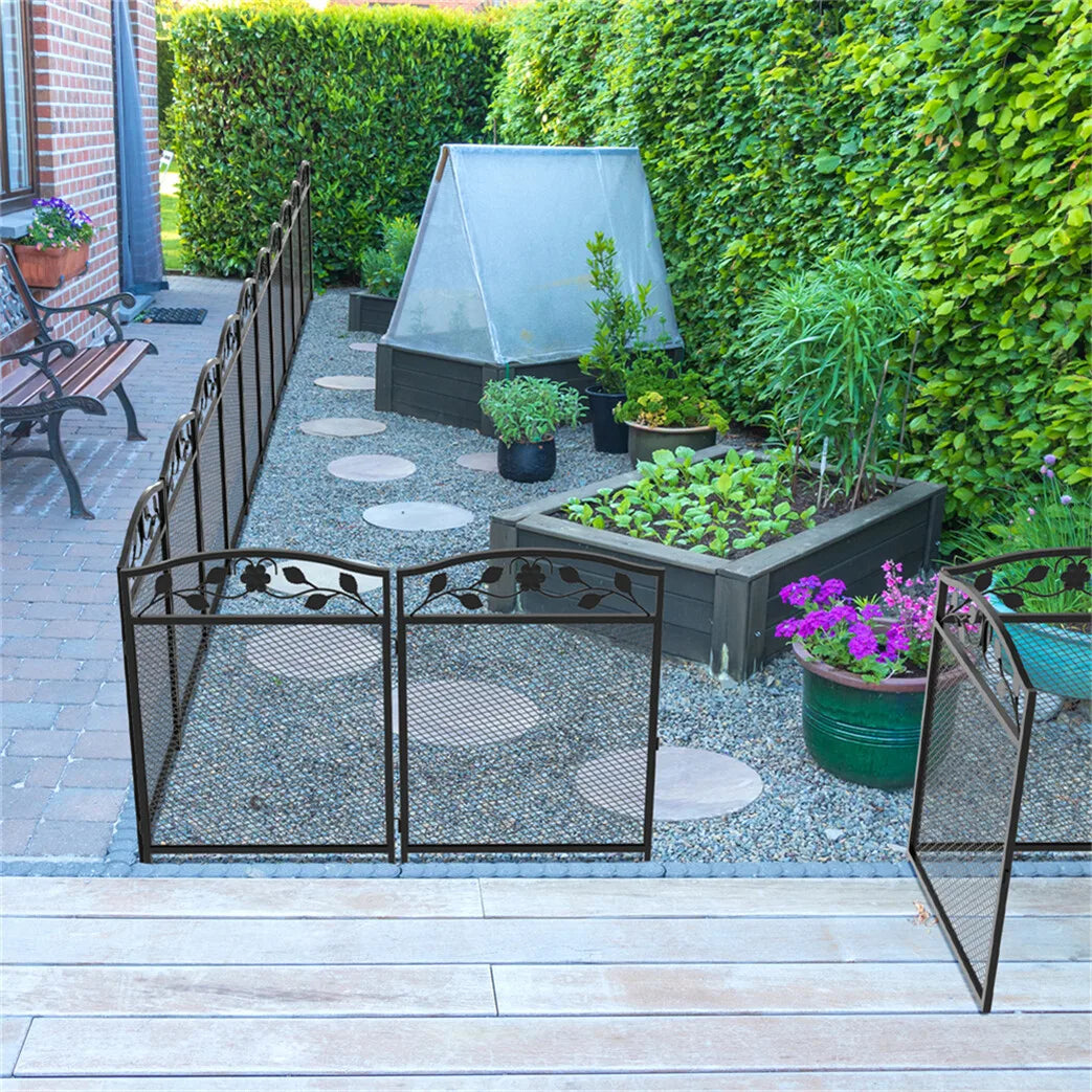 BORWART 5Pcs Tall Dog Fence Panels Iron Pet Barrier