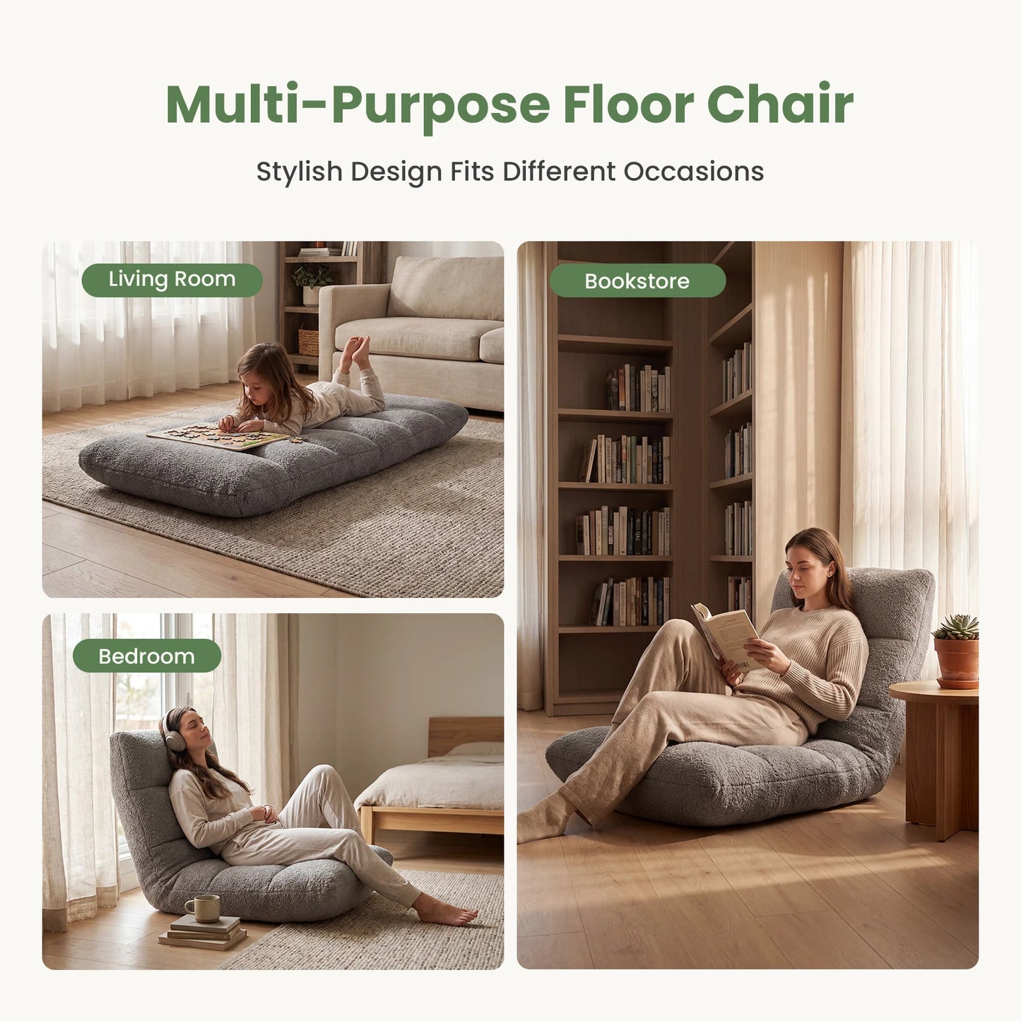 Jhk Adjustable Folding Floor Chair With Comfortable Velvet Cushions