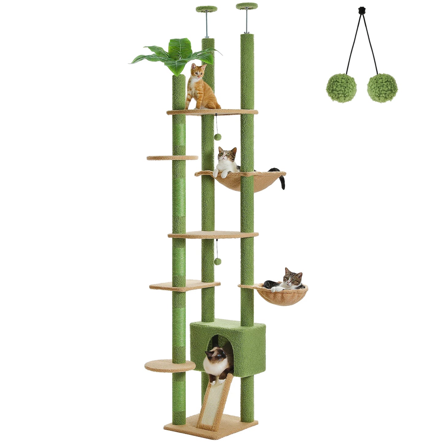 Petepeala Floor To Ceiling Cat Tree With Adjustable Cozy Hammock