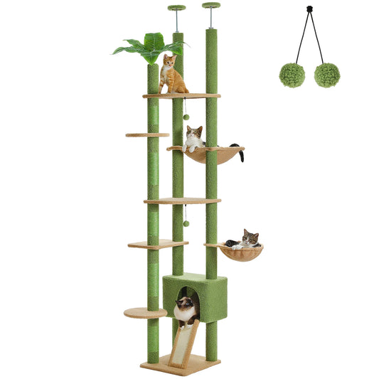 Petepeala Floor To Ceiling Cat Tree With Adjustable Cozy Hammock