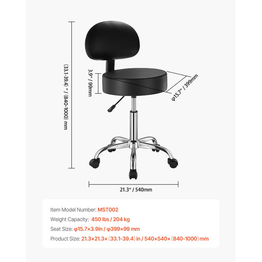 SucceBuy Adjustable Height Swivel Rolling Stool With Wheels