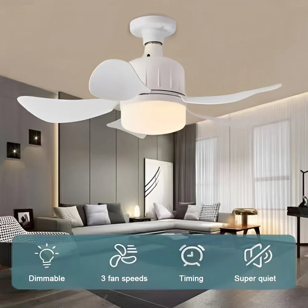 Chandelier Ceiling Fan E27 Base 3 Colors Dimmable Indoor Ceiling Fan Light 17.7 Inch Small Ceiling Fan Light for Kitchen Bedroom