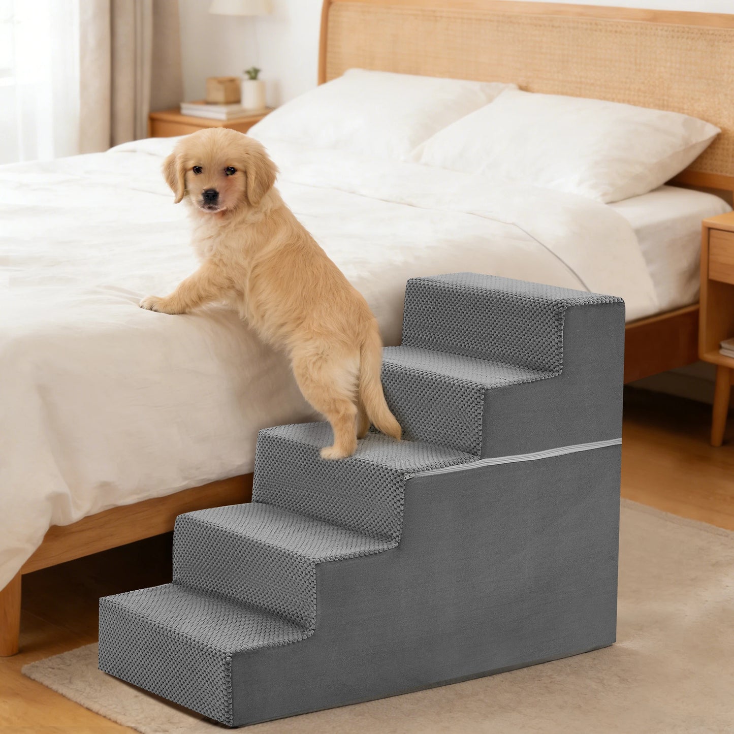 Foam Pet Stair Ramp With Curved Steps For Indoor Dogs