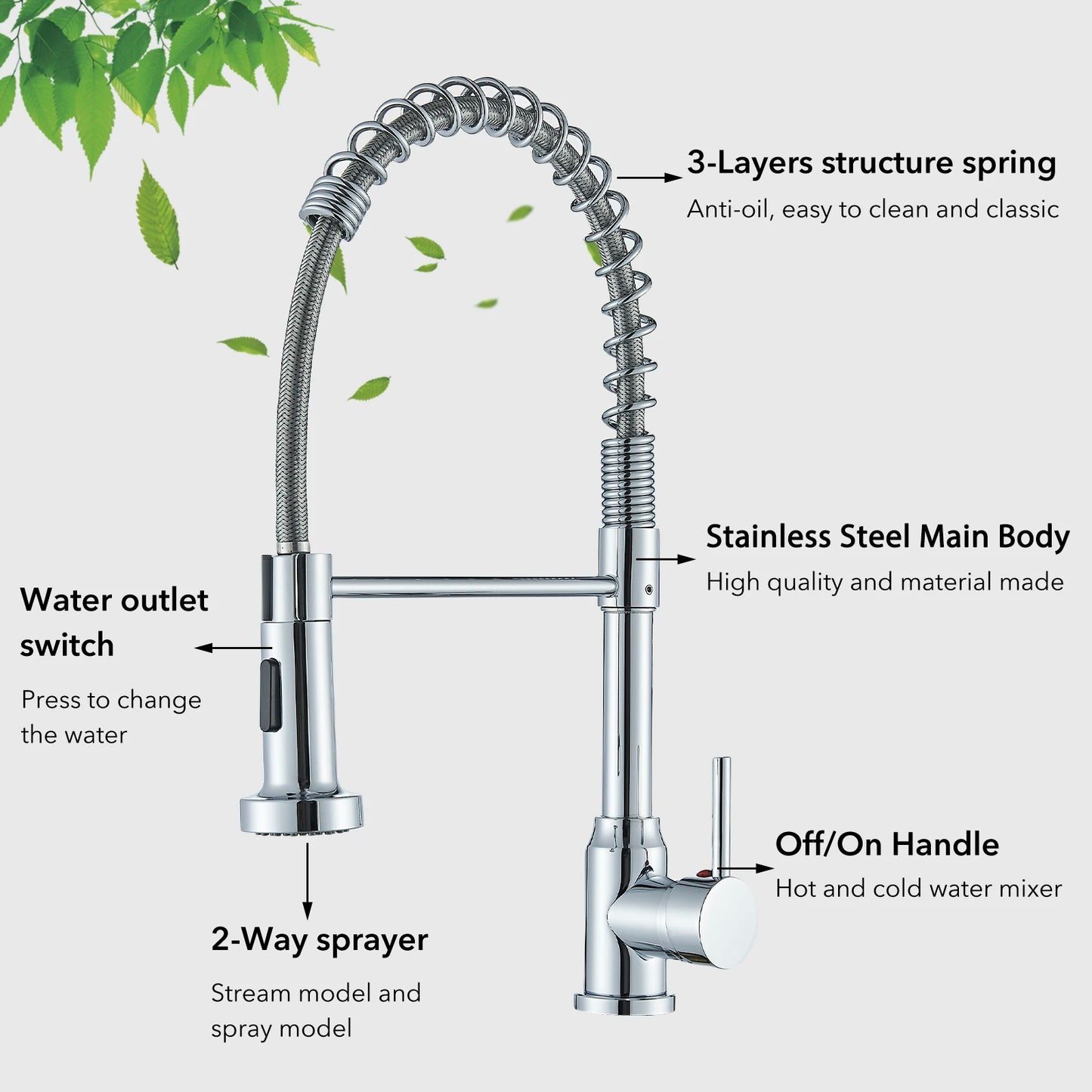 Hownifety Chrome Kitchen Sink Faucet Stainless Steel Hot and Cold Water Tap Deck Mounted Bathroom Gourmet Kitchen Crane