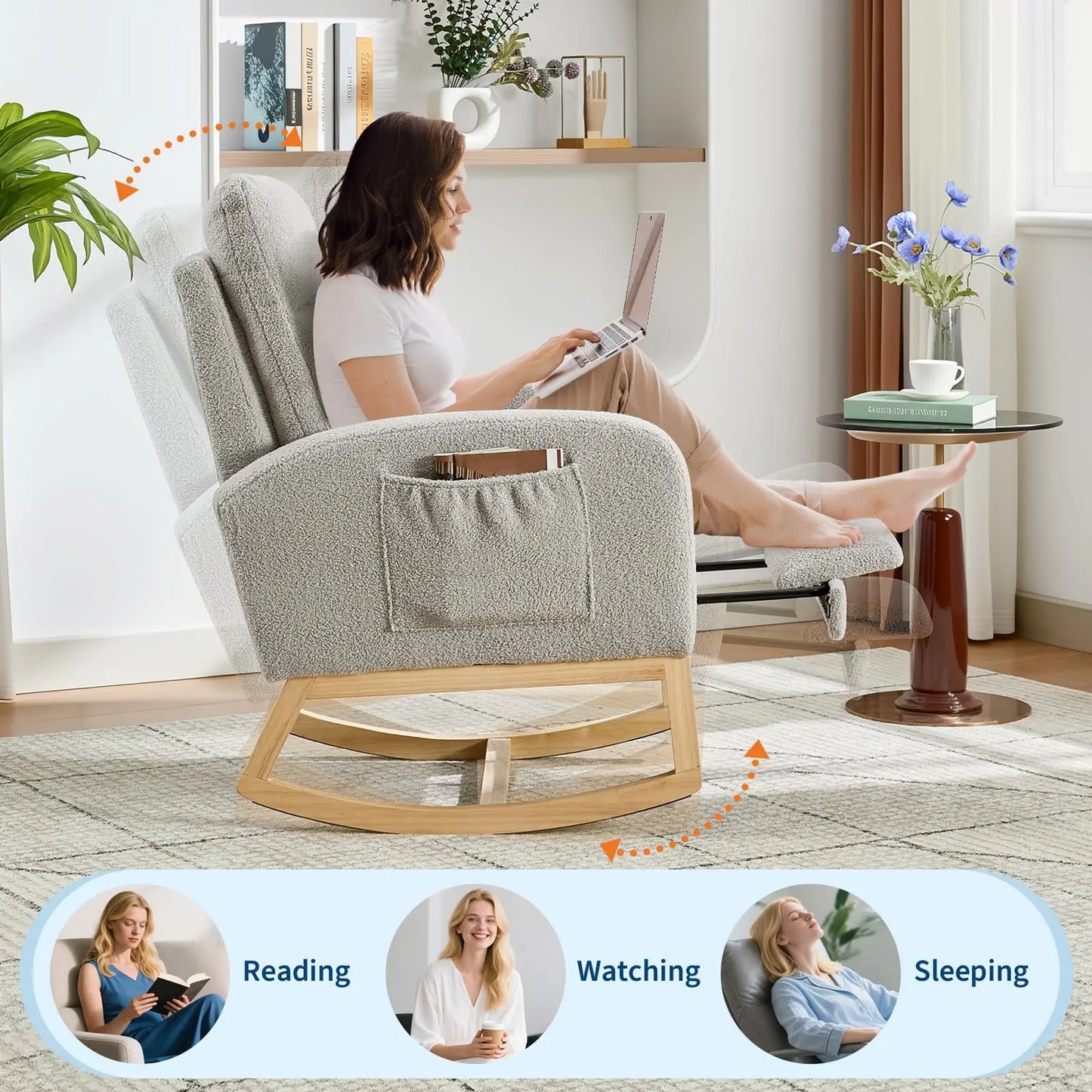 Modern Teddy Rocking Chair With Footrest For Bedroom And Nursery