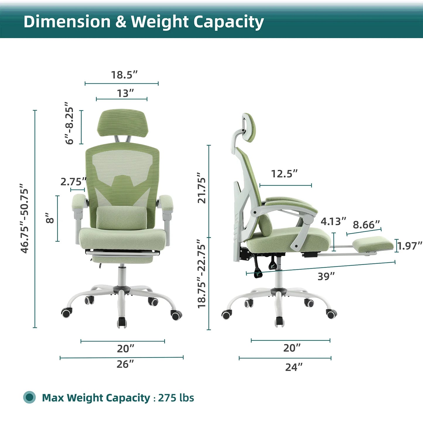 JHK Ergonomic Reclining Mesh Rocking Gaming Chair With Lumbar Support