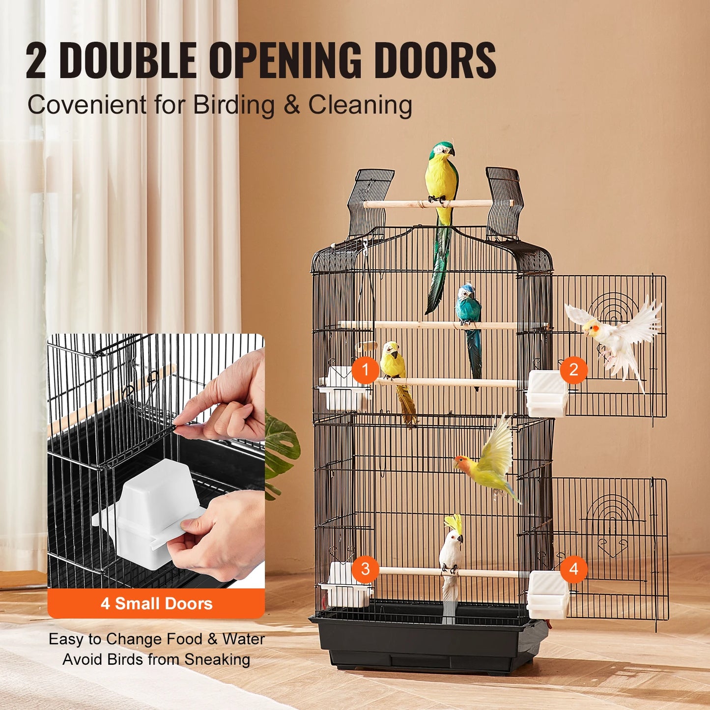 Open Top Hanging Parrot Bird Cage With Swing And Perch
