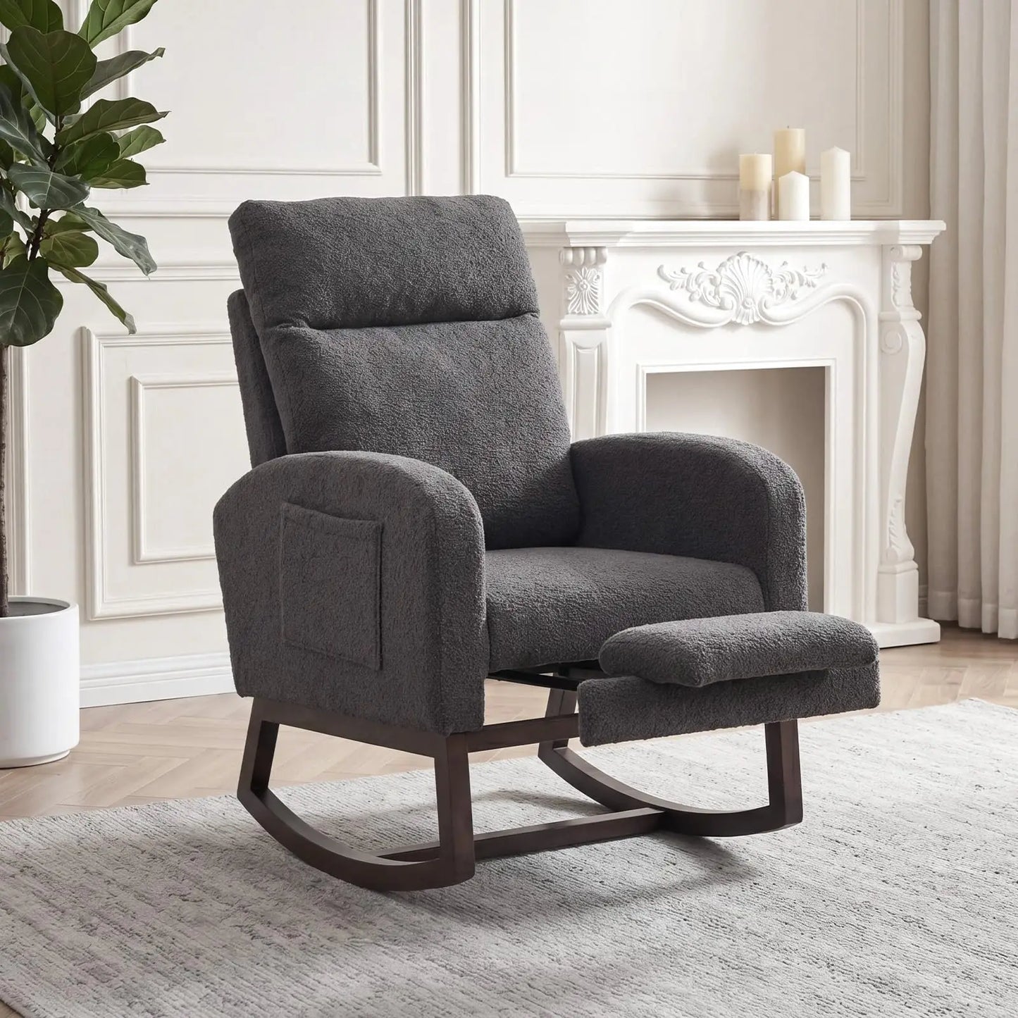 Modern Teddy Rocking Chair With Footrest For Bedroom And Nursery