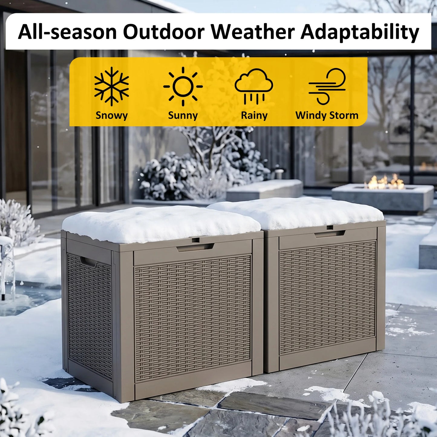 30 Gallon Gray Rattan Textured Resin Outdoor Deck Box Weatherproof Lockable Patio Storage Chest for Backyard Pool Garden Supplies