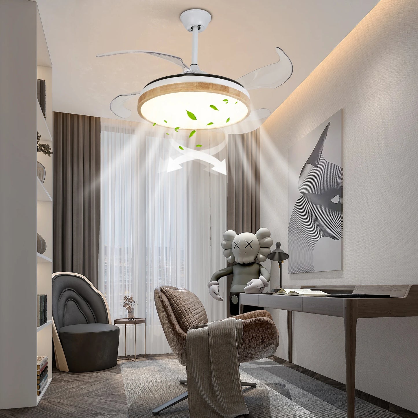 Remote Control Fan Chandelier 42 Inch Ceiling Fan Light 10-22m² Applicable Area Round Chandelier for Bedroom/Kitchen/Hotel