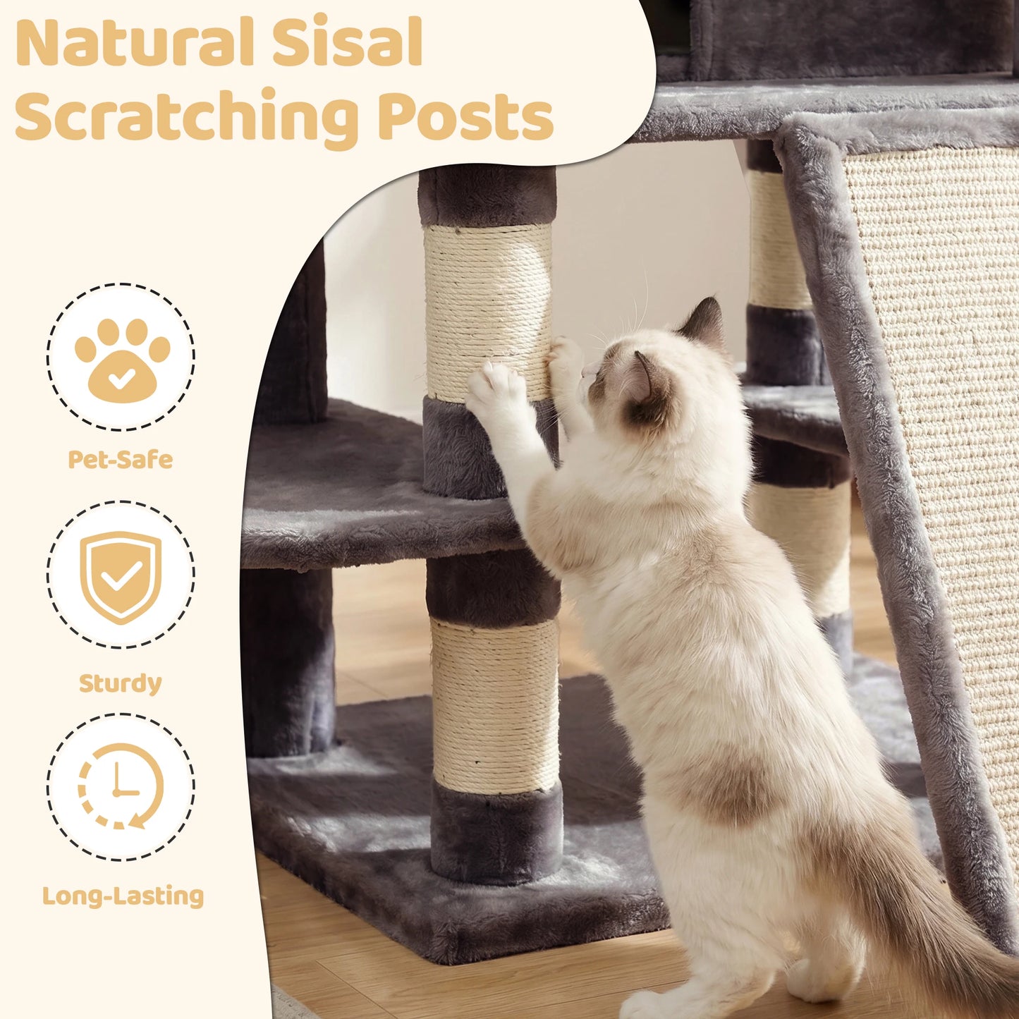 FOOWIN Indoor Cat Tree Tower With Plush Perches And Condos