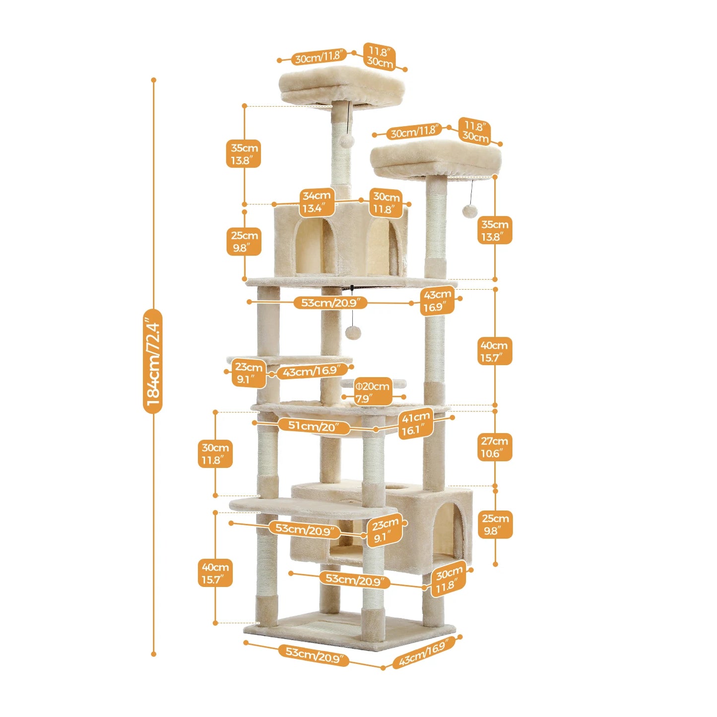 PEQULTI Five Level Cat Tree Tower With Scratching Posts Hammock