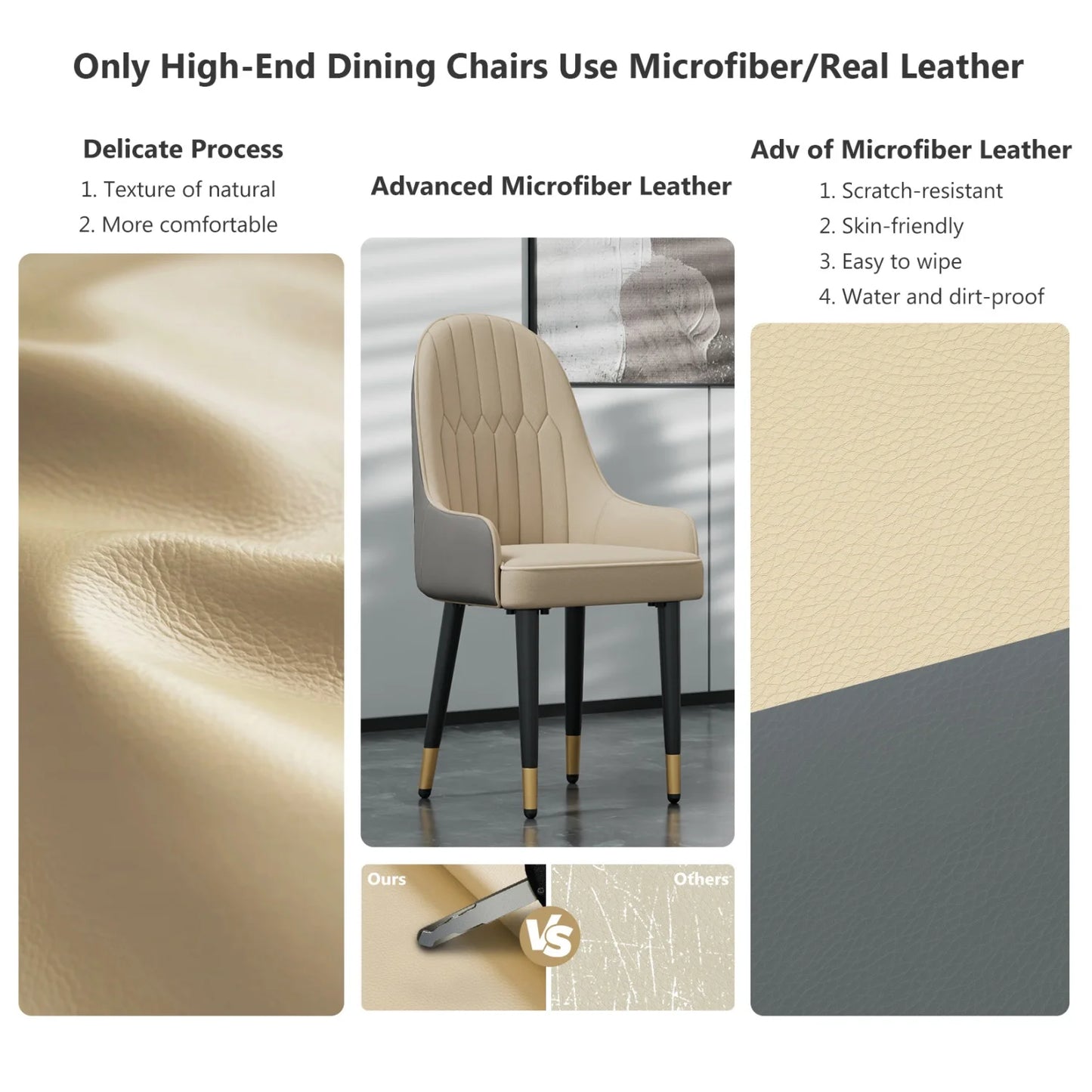 Modern Synthetic Leather Dining Chairs With Metal Frame And Padded Seats