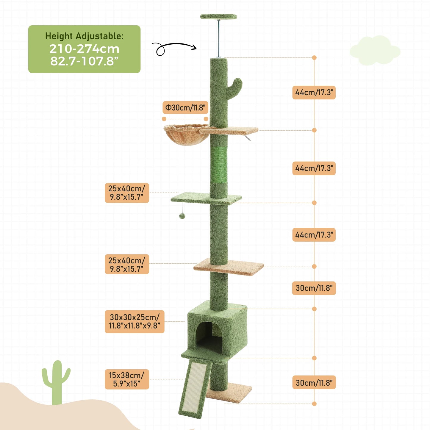 Pequlti Comfortable Cat Tower With Hammock And Sisal Scratching Posts