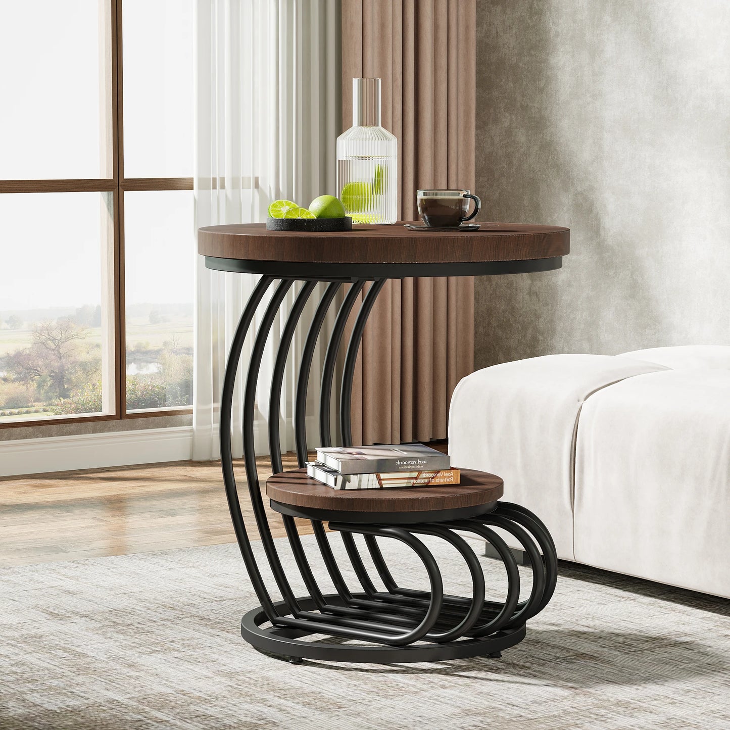 Tribesigns Modern Two Tier Faux Marble Bedside Table With Storage