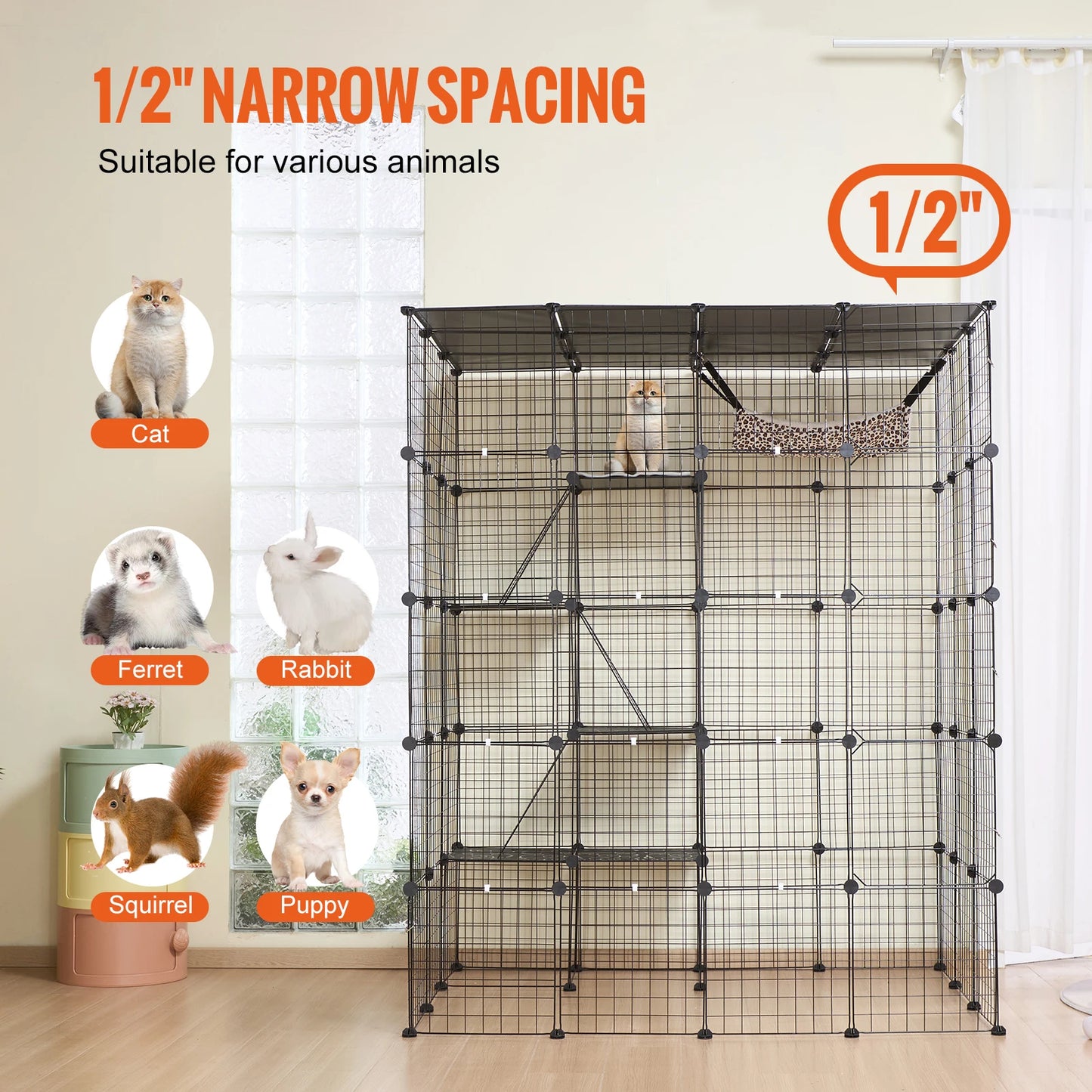 SucceBuy Multi Tier Stainless Steel Cat Villa Detachable Wire Cage With Ramp