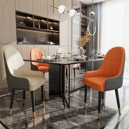 Modern Synthetic Leather Dining Chairs With Metal Frame And Padded Seats