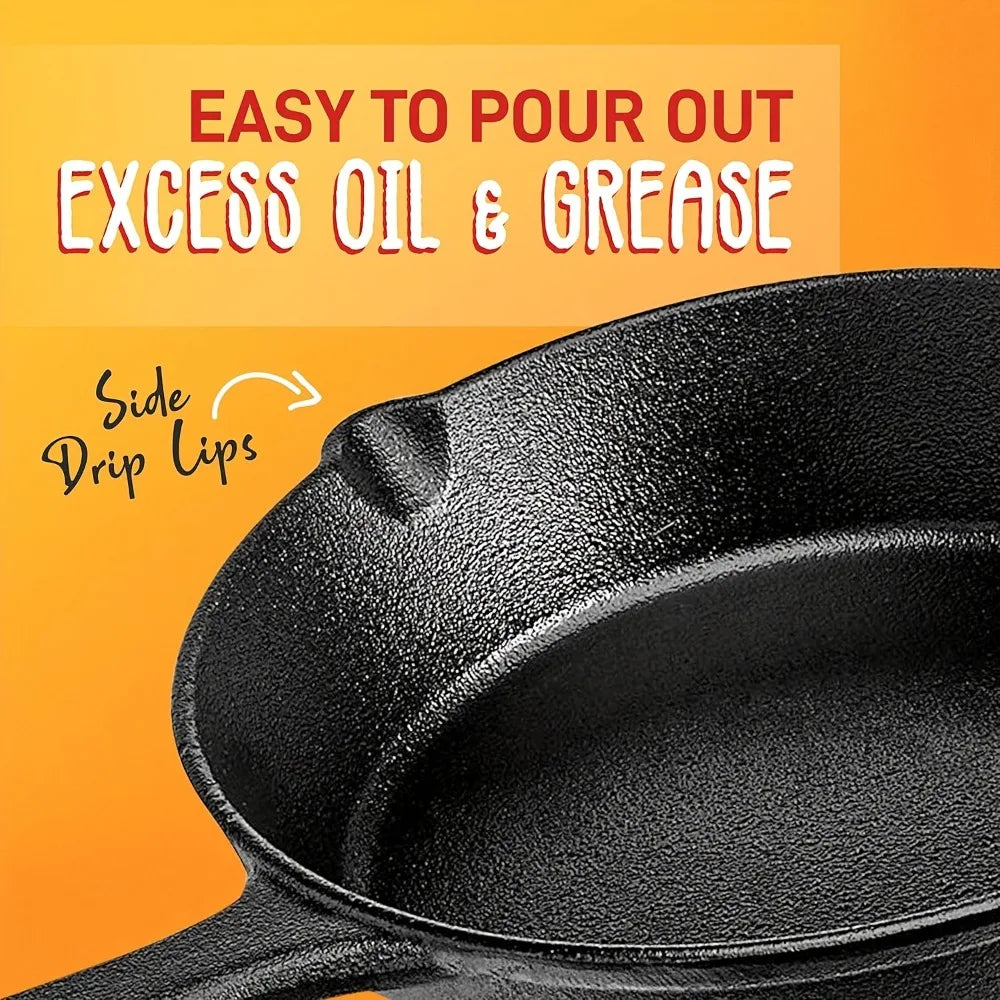 Pre-Seasoned Cast Iron Skillet Set for Oven Grill and Campfire
