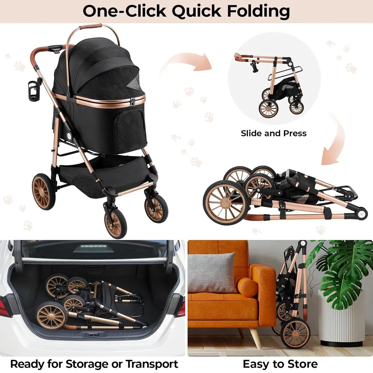 Foldable All Terrain Pet Stroller With Carrier And Storage Basket