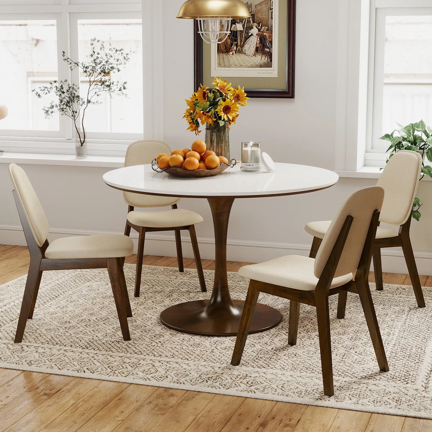 Homasis Modern Linen Upholstered Wooden Dining Chair For Home