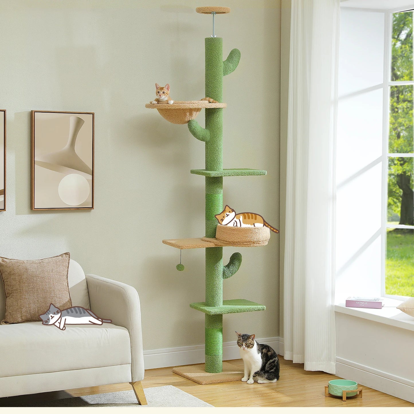 Pequlti Comfortable Cat Tower With Hammock And Sisal Scratching Posts