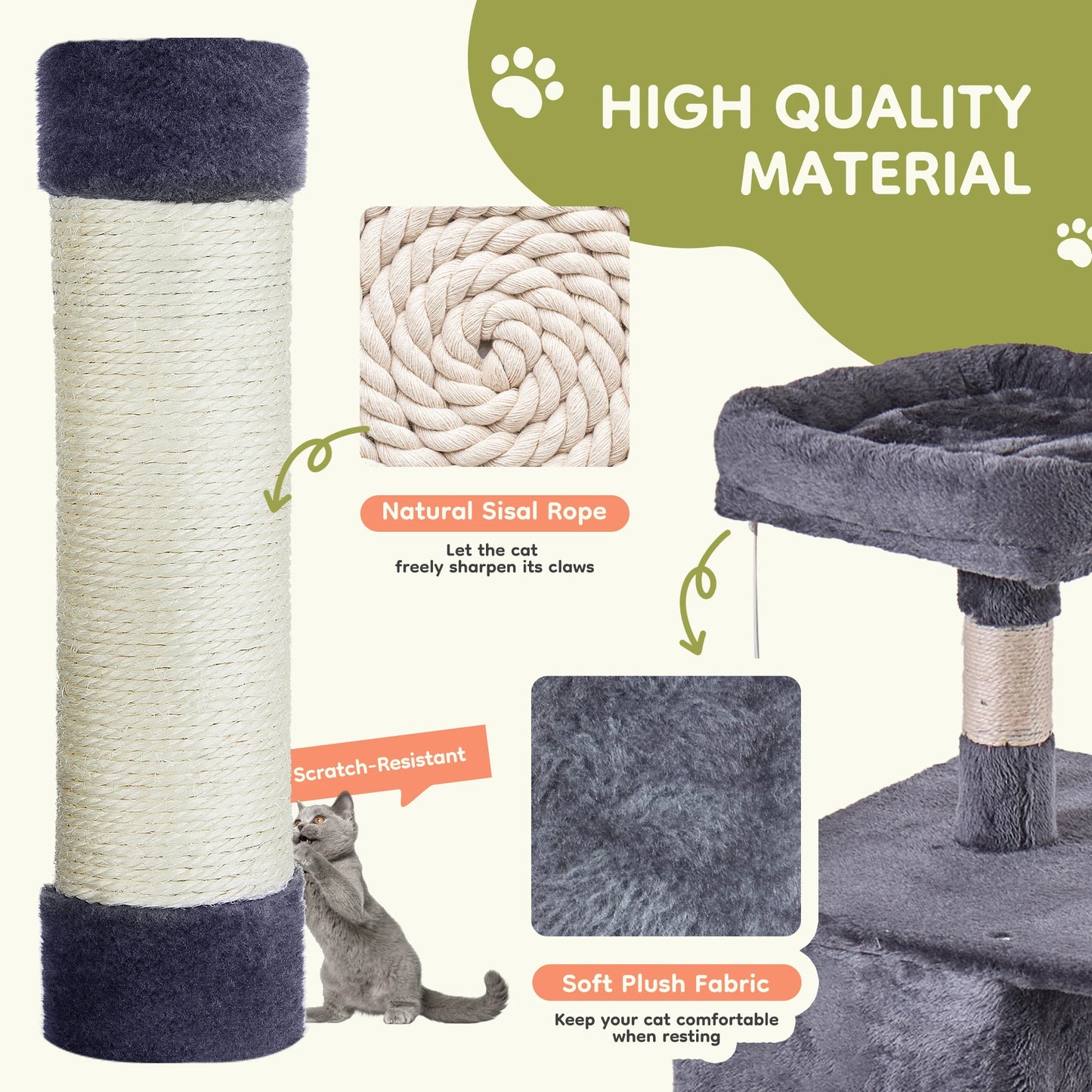 JHK Multi Level Cat Tree With Sisal Posts And Condo