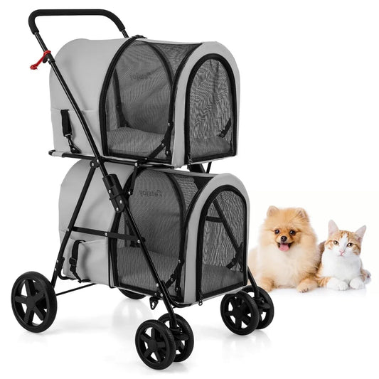 Lightweight Foldable Double Pet Stroller For Dogs And Cats